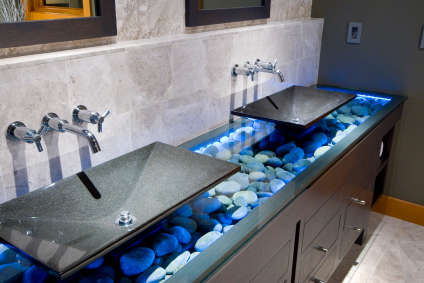 Image of modern his and hers sinks from a Minnesota bathroom